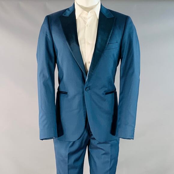 PAUL SMITH Size 40 Regular Soho Fit Teal Wool Peak Lapel Tuxedo - Picture 1 of 16